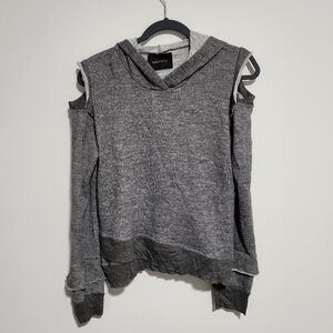 Six/Fifty Sweatshirt Womens Medium Gray Pullover Cold Shoulder Hoodie Distressed